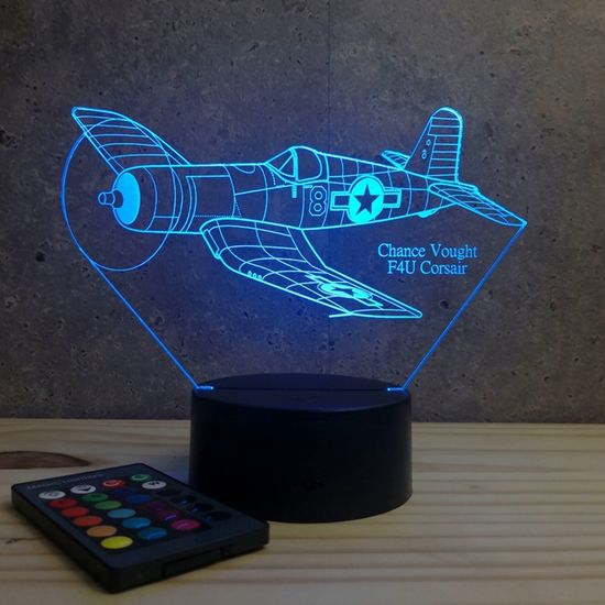 Lampe 3D Avion Corsair F4U Personnalisable - 16 Couleurs, Avec Nom Ou Message, Fabriqué En France