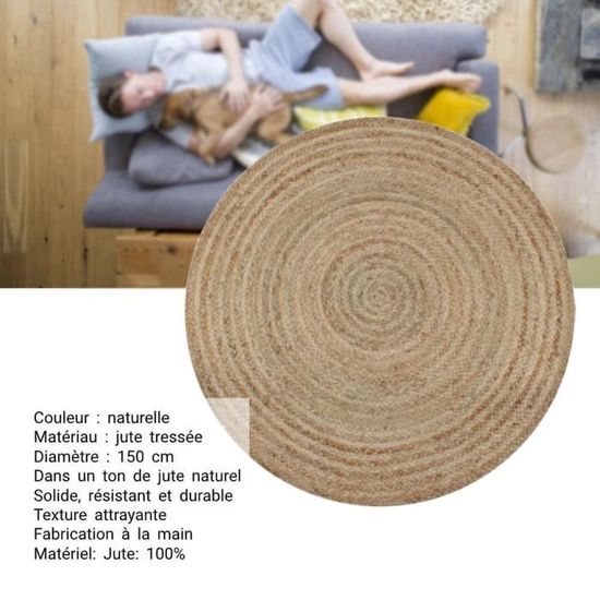 Diamètre 150 cm Grande Ronde 100% durable et résistant Jute Tapis Taille Diamètre 150 cm Grande Ronde 100% durable et résistant Jute Tapis Taille