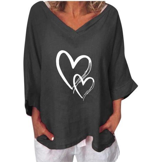 T-Shirt Col En V Manches Courtes Imprimé Dégradé