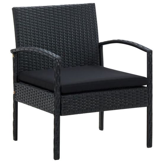 Chaise de jardin OVONNI en résine tressée noire avec coussin - Dimensions 58 x 58 x 72 cm