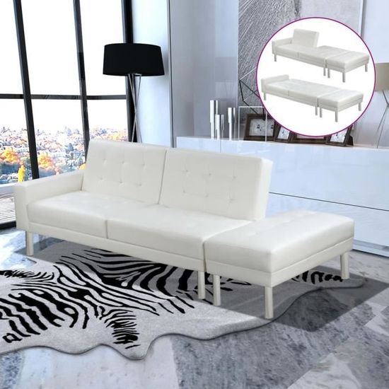 6460•CHIC•Canapé-lit Sofa convertible Canapé d'angle réversible Canapé-lit réglable Nouvelle Cuir artificiel Blanc Assemblage facile