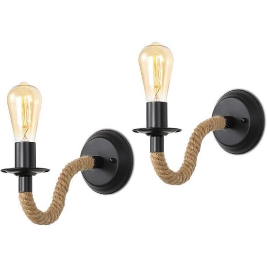 Applique Murale Rustique Fer Forgé Et Corde - 2 Lumières Dorées - Bga 2262-ap2fb