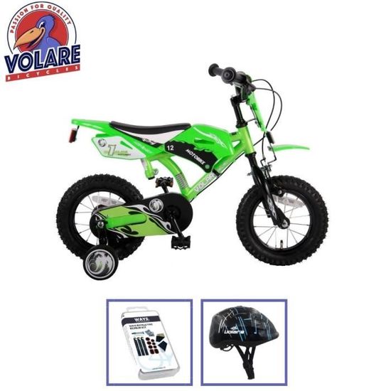 Moto de v lo pour enfants Volare 12 pouces Vert Deux freins main Avec casque de v lo et accessoires