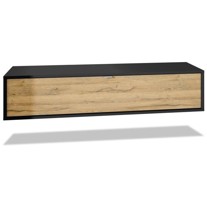 Vladon Meuble TV Lana 120 armoire murale lowboard 120 x 29 x 37 cm caisson en Blanc mat façades en Chêne Nature