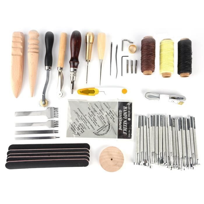 59 Pièces Fournitures De Couture Accessoires Outils, Artisanat Du Cuir Couture À La Main Outils De Couture -YEL