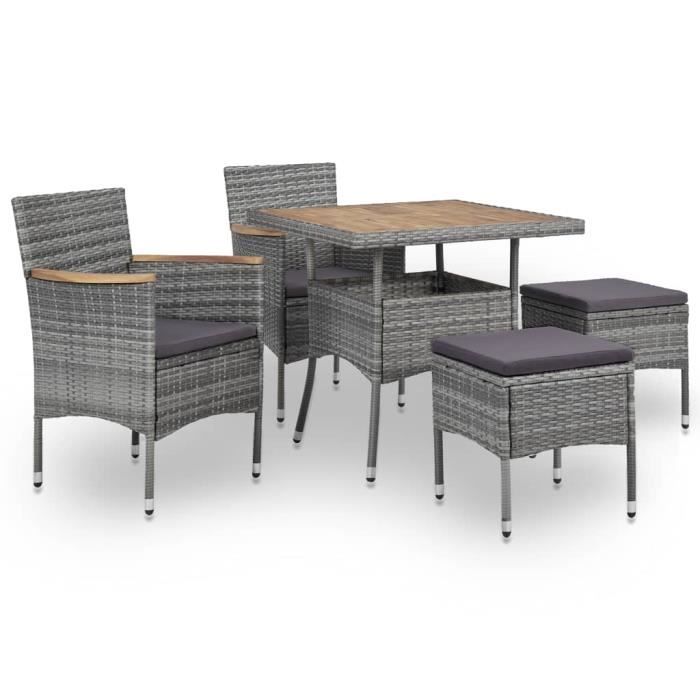 YUY Mobilier d'extérieur 5 pcs Gris Résine tressée et bois d'acacia #2