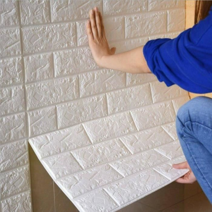 3D Sticker Mural Autocollant Brique En Relief Mural décoration 3D Papier Peint Brique Blanc - Taille de 30 x 60 cm