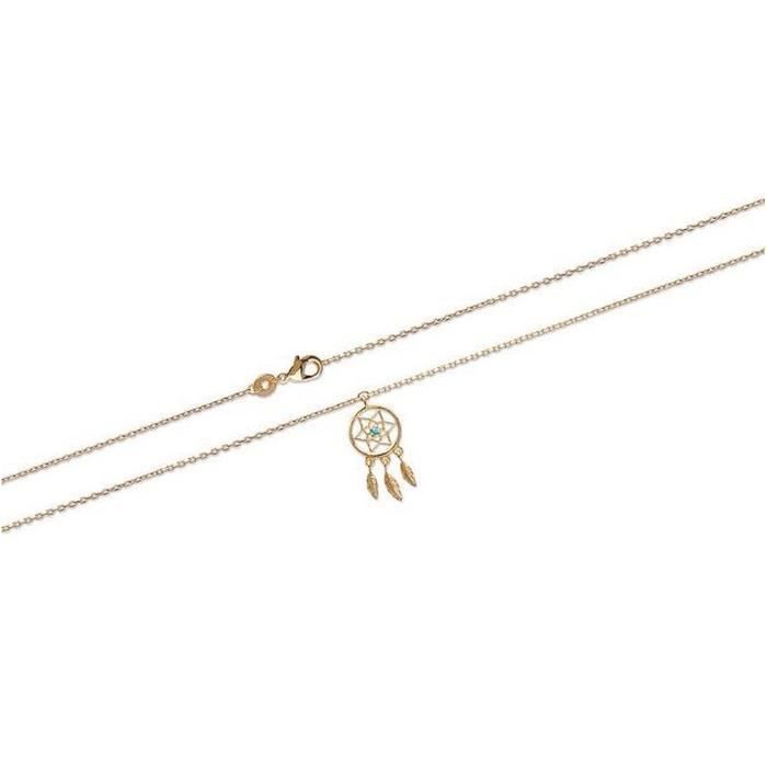 Bijoux Obrillant-Bijoux - Chaine de cheville en plaqué or attrape-rêve et turquoise de synthèse