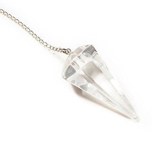 Pendule de radiesthesie Cône à facettes Cristal de Roche avec Pochette suédine (6 facettes)