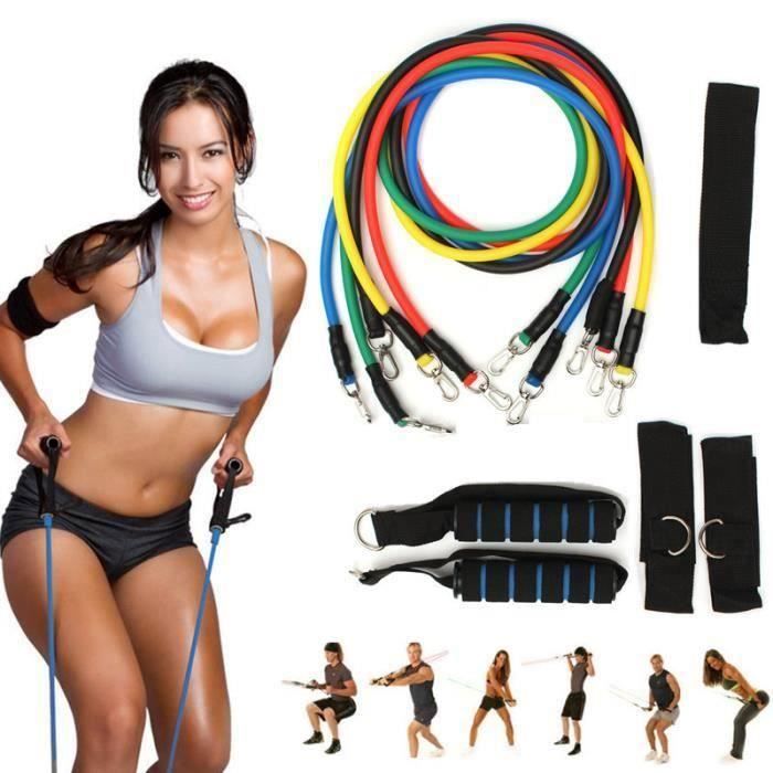 Tube Yoga Gym Exercice Fitness Bande Résistance Elastique Musculation Poignée