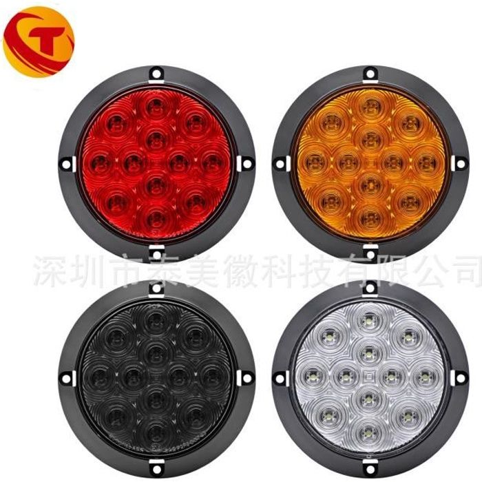 4 pouces 12 feu arrière ronde LED rouge remorque de camion jaune de frein à courroie côté lumière kit lumière 12V QCCDWILM3332