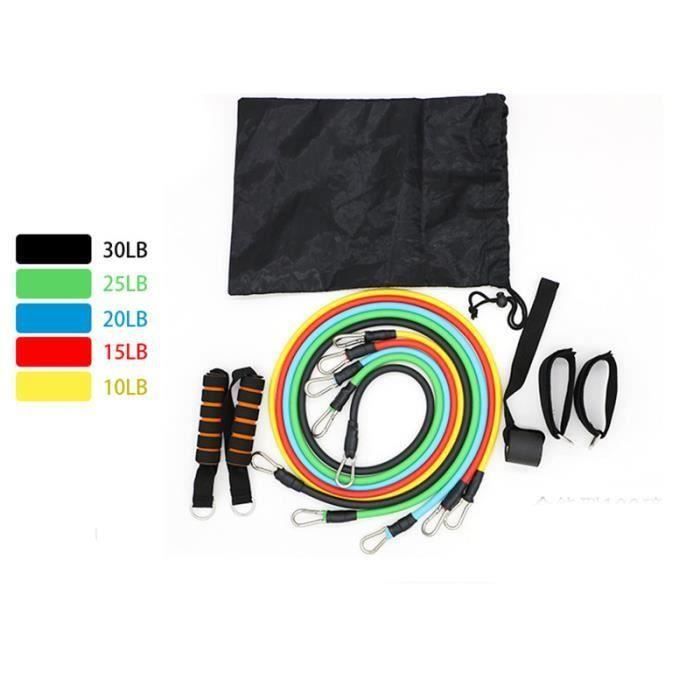 11pcs Bande de Résistance Set, Bandes de Fitness Elastiques Kit avec Crochet de Porte et Sangle de Cheville pour Pieds et étui de