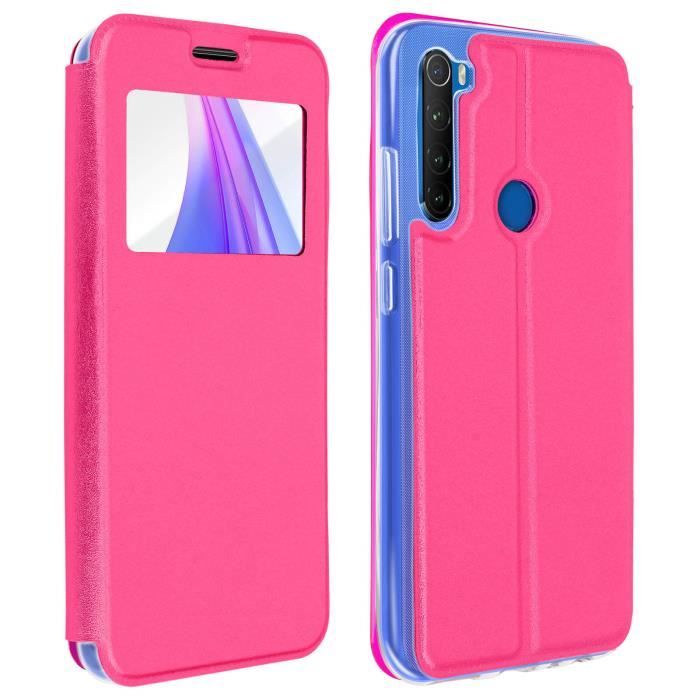 Housse Xiaomi Redmi Note 8T Étui Fenêtre Porte-carte Fonction Support Vidéo rose Rose