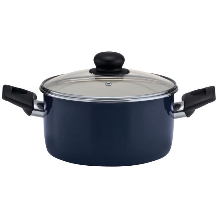BEKA Faitout avec couvercle en verre Bohème - Ø 24 cm - Bleu - Tous feux dont induction