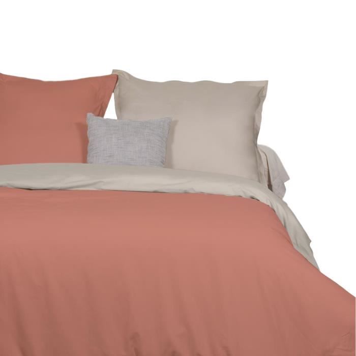 Parure de couette percale 240x220 réversible avec passe main Beige-Rose Blush