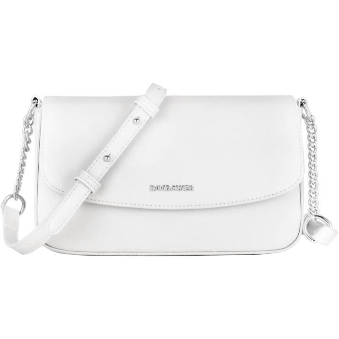 David Jones - Petit Sac Bandoulière Femme - Sacoche Portefeuille Téléphone Simili Cuir PU Rigide - Besace Rectangle - Blanc Cassé