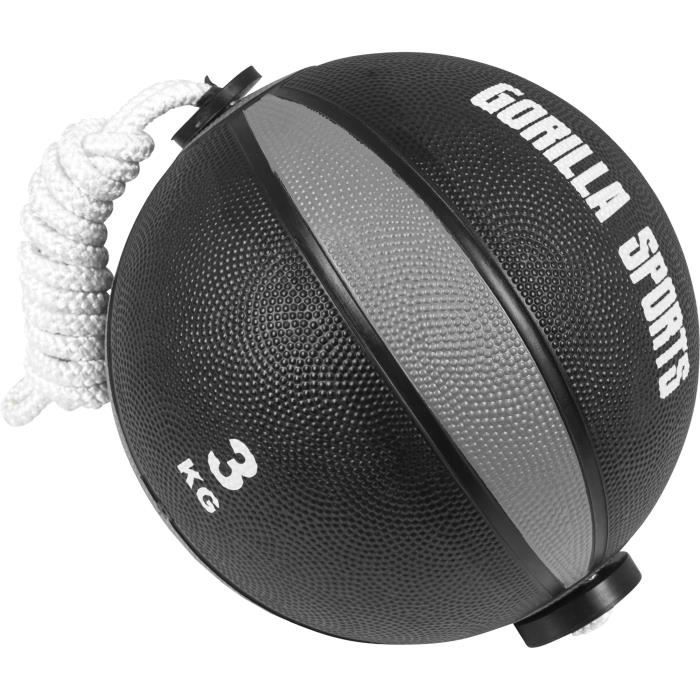 Gorilla Sports - Ballon d'exercice avec corde de- tornado ball disponible en 1kg, 2kg, 3kg et 5kg - 3 KG Noir