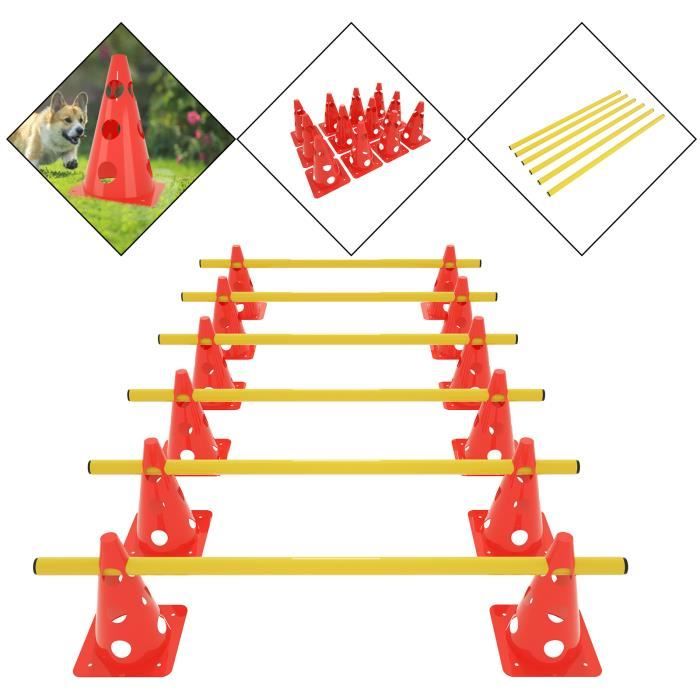 HENGMEI Kit de coordination de 18 pièces pour entraînement de coordination Haies d'agilité Réglable Pour football, chien, enfant