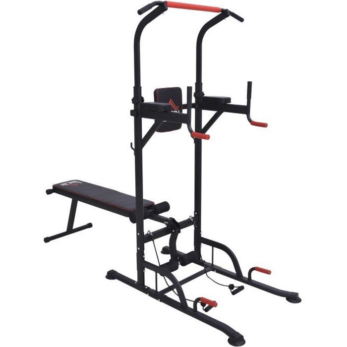 Station de musculation Fitness entrainement complet barre de traction, à dips, banc de musculation pliable poignées push-up