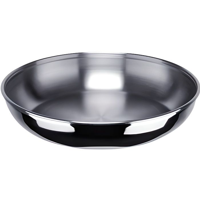 POELE SANS MANCHE INOX 18% - INTERIEUR INOX 0 24 CM AVEC COUVERCLE PLASTIQUE POUR CONSERVATION DES ALIMENTS AU FRIGO - HAUTEUR 6 ...