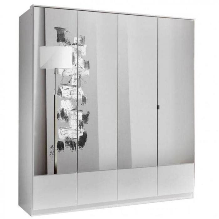 Armoire penderie DINGLE 4 portes miroirs largeur 179 blanche blanc Bois Inside75
