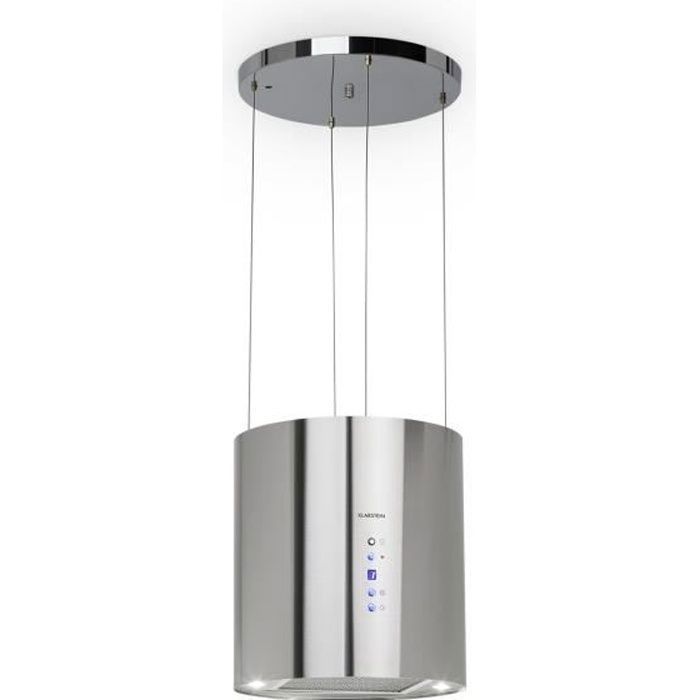 Klarstein Barett Hotte aspirante décorative en îlot Ø35 cm - suspension plafond - recyclage d´air 560 m³-h - 3 vitesses - inox