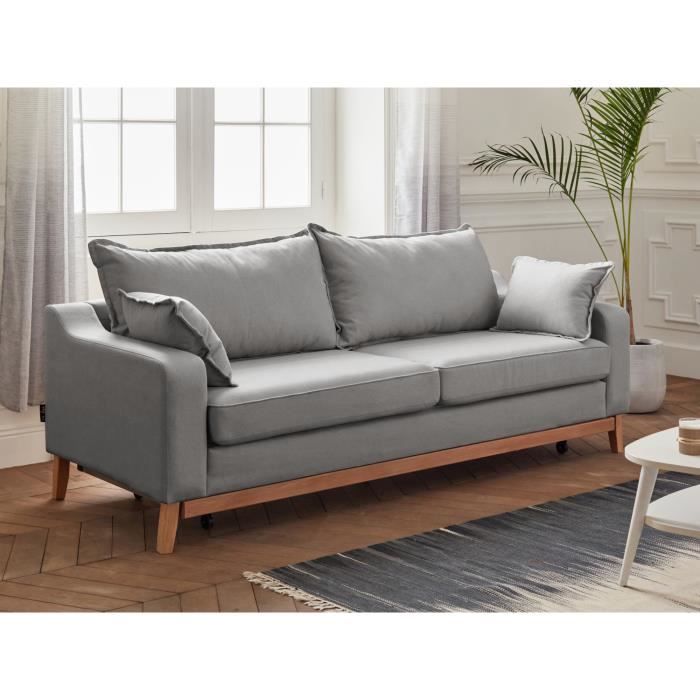 Edda - Canapé 3 places convertible - en tissu - style scandinave Couleur - Gris clair