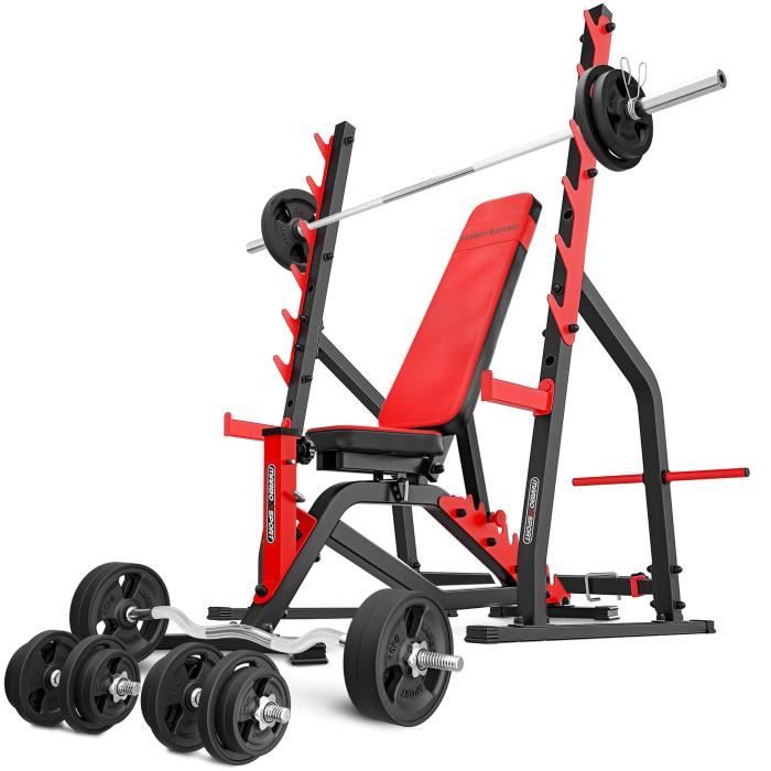 Marbo Sport Set MS3 170KG Kier G - Banc de musculation, support d'haltères réglable, barres et disques en caoutchouc 113 kg