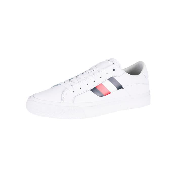 Tommy Hilfiger Pour des hommes Baskets en cuir Vulc Core Stripes, blanc