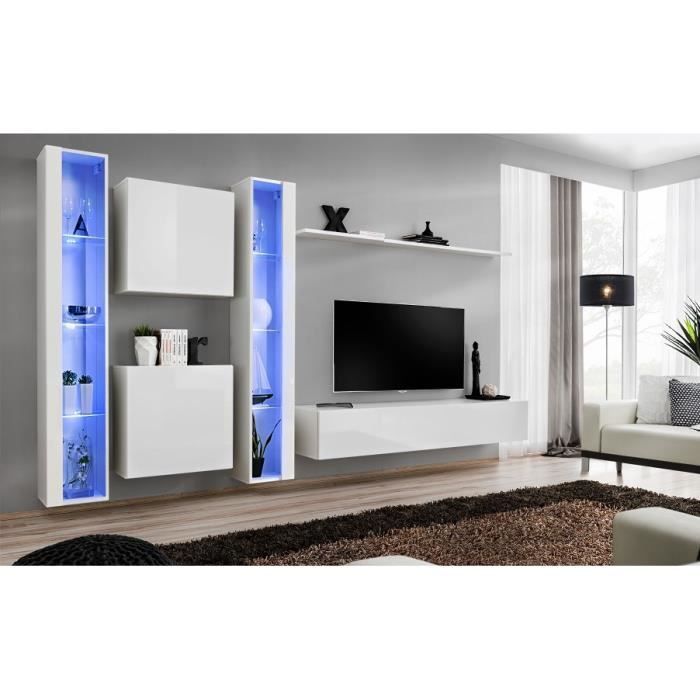 Ensemble meuble salon mural SWITCH XVI design, coloris blanc brillant. 40 Blanc