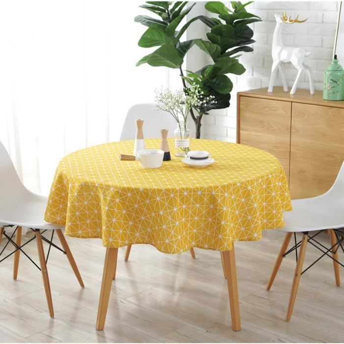 150CM Nappe de Table Ronde Colorée Tissu Nordique Polyester Coton Linge Ménage Jardin à Manger Vaisselle Plaine Cuisine Jaune