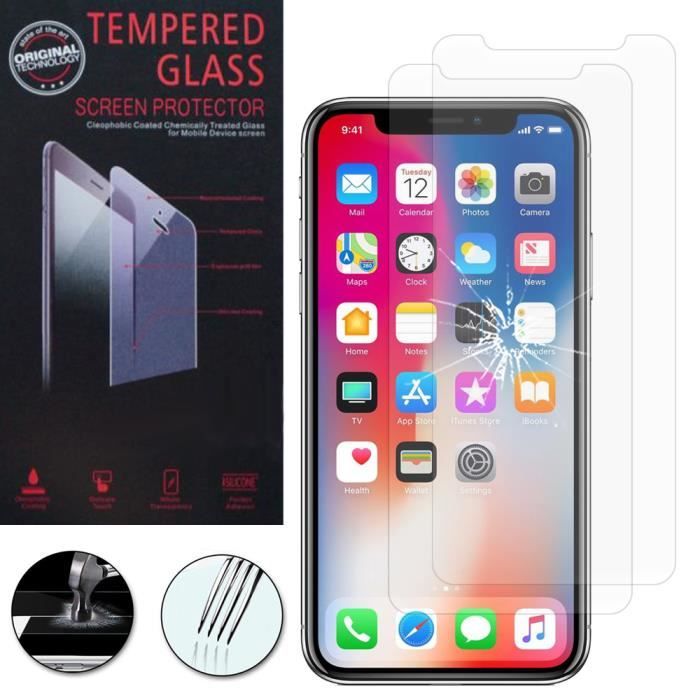 Pour Apple Iphone X 5.8-- iPhone 10- iPhone Ten : Lot - Pack de 2 Films de protection d'écran Verre Trempé
