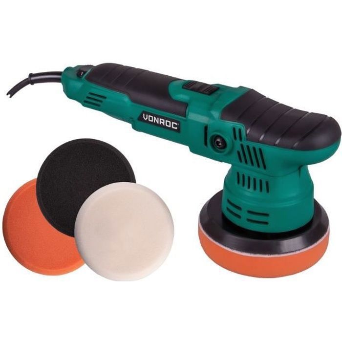 Set polisseuse excentrique 650W - Double action – 125mm - 4 Disques de polissage et plateau de support inclus