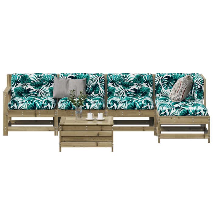 vidaXL Salon de jardin 6 pcs avec coussins Pin imprégné - vue 2