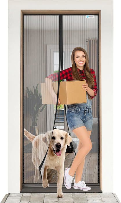 Magnétique Moustiquaire Porte Fenetre 210 X 200 Cm, Moustiquaire AimantéE, Aucun Perçage N'est Nécessaire Pour Portes De Balcon, Personnalisable, Gris