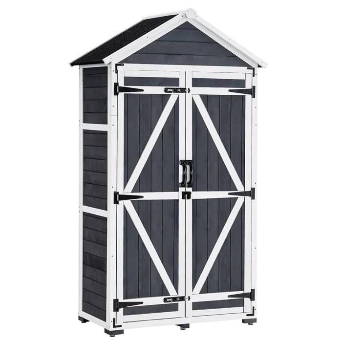 M MCombo Armoire de jardin en bois 1000EY Petit abri de jardin résistant aux intempéries (Gris)
