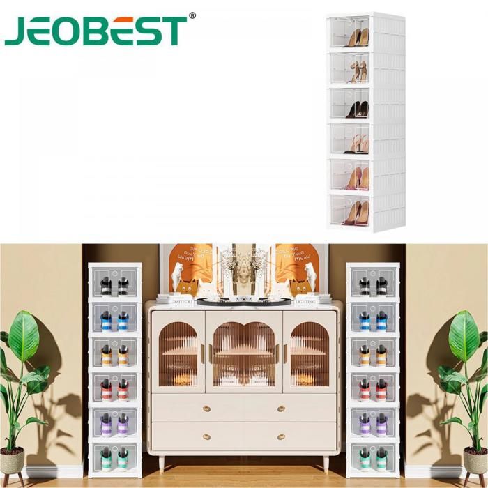 JEOBEST. Boîtes à Chaussures Empilables 34.5*26.4*104.4cm Lot De 6 Étagère à Chaussures Pliable Armoire a Chaussures Entrée