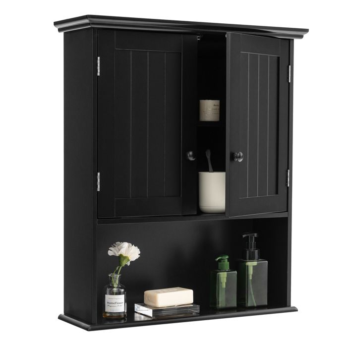 COSTWAY Armoire Murale de Salle de Bains Armoire à Pharmacie avec 2 Porte et 3 Etagères Rangement dont 1 Paroi Réglable Noir COSTWAY Armoire Murale de Salle de Bains Armoire à Pharmacie avec 2 Porte et 3 Etagères Rangement dont 1 Paroi Réglable Noir