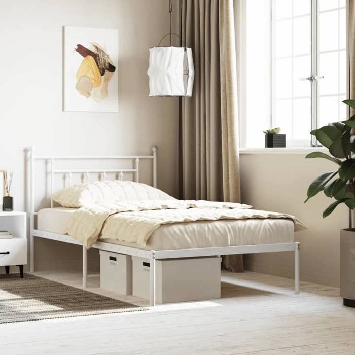 SALE 2025Structure/Cadre de lit métal - Lit 1 personne - et tête de lit - blanc 107x203 cm 15.2 Kg 9473