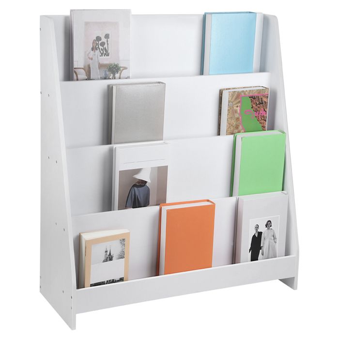 Bibliothèque enfant Meuble de rangement en bois Étagère à livre de jouet et livre à 3 niveaux - ERROLVES - Blanc - 30*80*88 CM