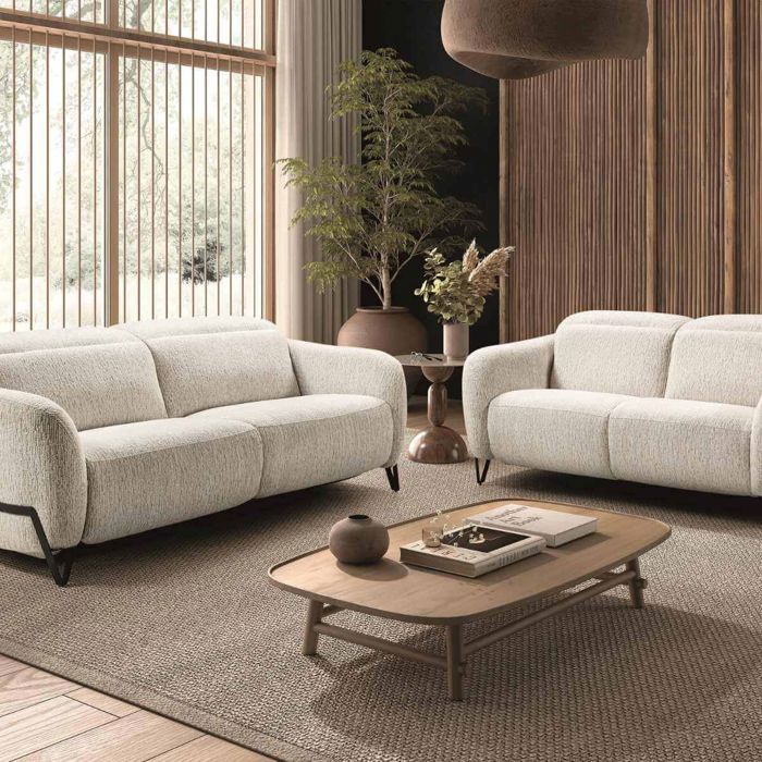 Ensemble Canapé relax électrique + canapé fixe tissu polyester beige - AMSTEN Ensemble Canapé relax électrique + canapé fixe tissu polyester beige - AMSTEN