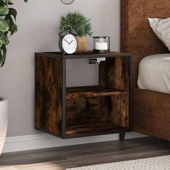 SALE 2025Armoire de Nuit suspendue - Table de chevet murale - Chêne fumé - 40x31x39 5 cm 8 65 Kg 9445