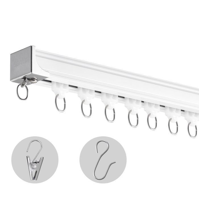 Rail Rideaux Plafond Blanc 2m - Alliage Aluminium, 8 Poulies/m, Support 8kg, Pour Séparation Pièce