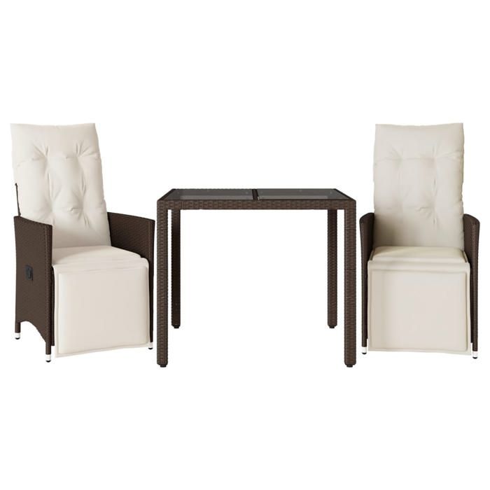 Luxueux Ensemble de bistro de jardin 3 - WINFR - coussins marron poly rotin EU8023