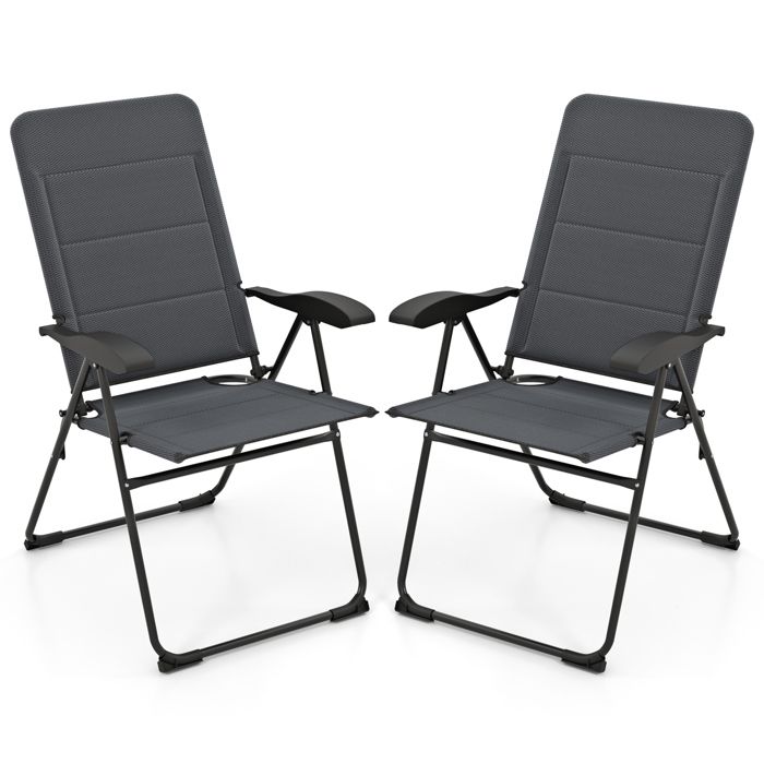 GOPLUS Lot de 2 Chaises Pliantes de Terrasse avec 7 Positions de Dossier Réglables-71x60x102CM Charge 136KG pour Jardin/Balcon Gris