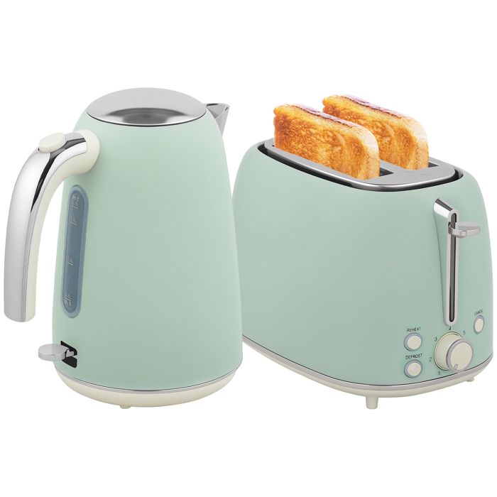 Ensemble bouilloire et grille-pain 2 tranches en acier inoxydable vert