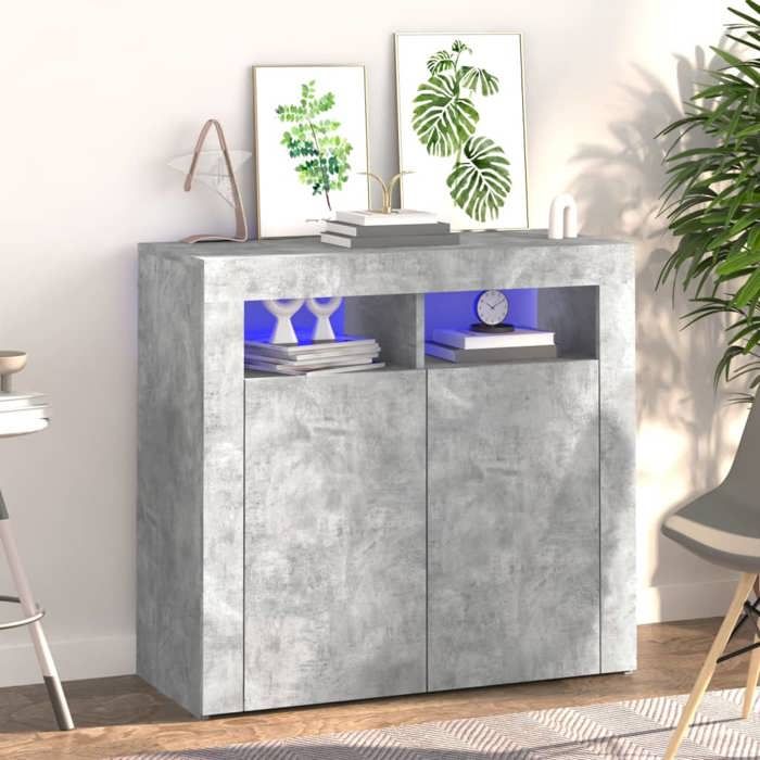 (Gris) Buffet bahut - Buffet Enfilade avec lumières LED gris béton 80x35x75 cm 493926