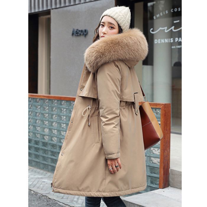 Doudoune Femme à Capuche Mi-Longue Veste Doudoune épaissir Chaud Automne Hiver pour Patinage Ski Cyclisme - Kaki