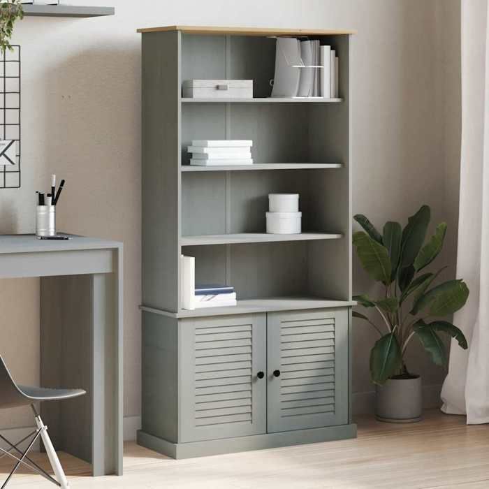 Bibliothèque - vidaXL - VIGO - Bois massif de pin - Gris - 85x35x170 cm