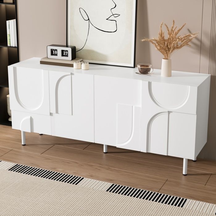 Buffet bas - MODERNLUXE - 160x38.5x70cm - 4 portes - Pieds en métal - Blanc Buffet bas - MODERNLUXE - 160x38.5x70cm - 4 portes - Pieds en métal - Blanc